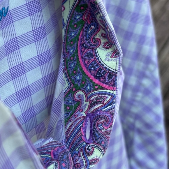 Alan Flusser Blue and White Dress Shirt with Classic Gingham Pattern - Picture 9 of 10